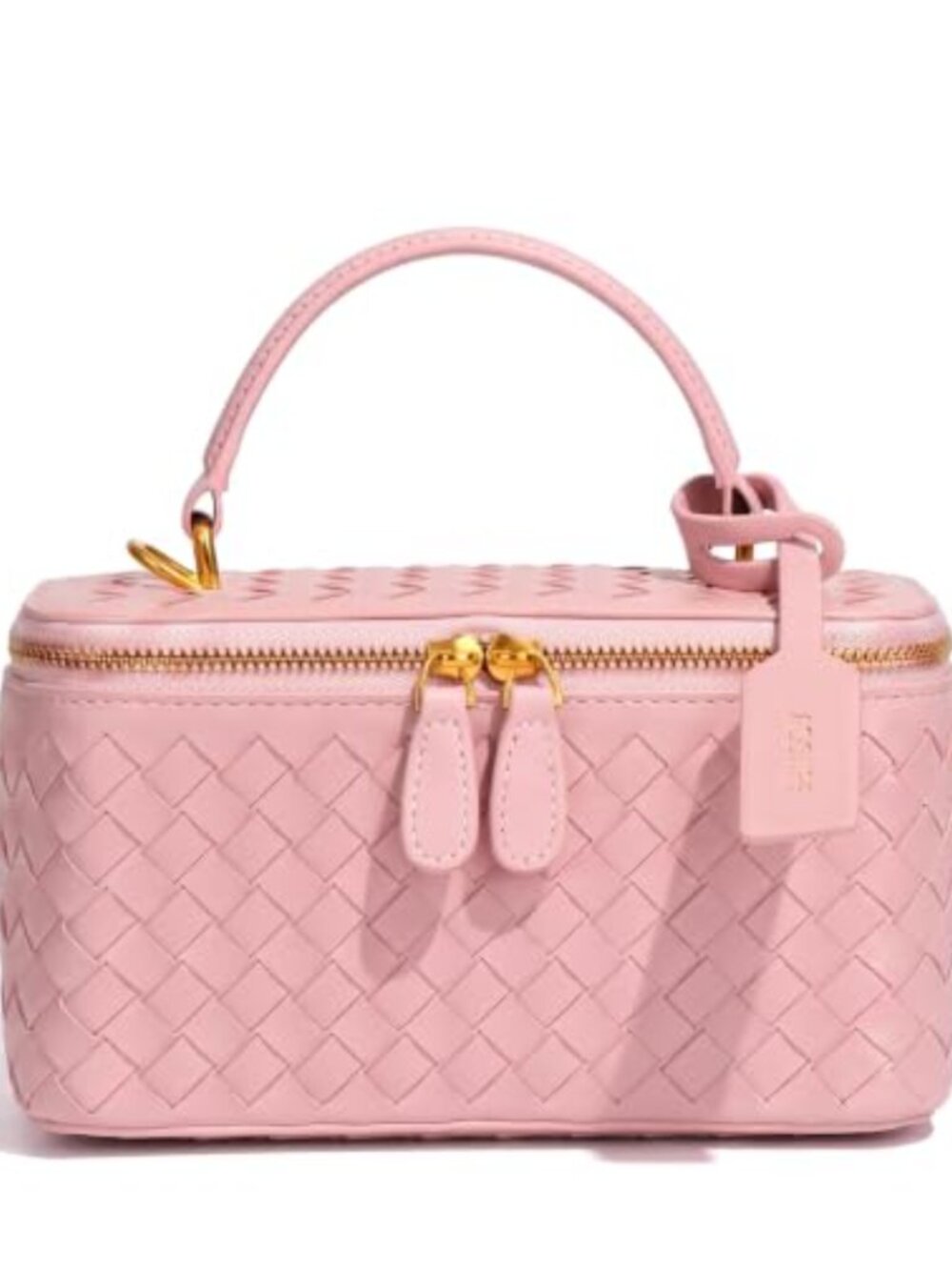 Woven Vegan Leather Box Crossbody Purse with Adjustable Strap